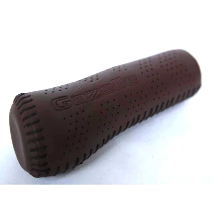 Handvat Gazelle aero leer BRUIN links 132mm met print - 54027940050