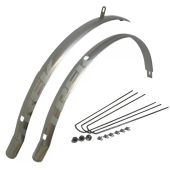 Spatbordset Trek Curana brushed zilver met TREK opdruk voor Carbon en SL frames, inclusief bevestigingsmaterialen - 428299